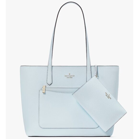 S Kate Spade Staci Large Tote + Wristlet + Pouch Pale Blue KF369 Purse NWT $499 - Picture 1 of 8